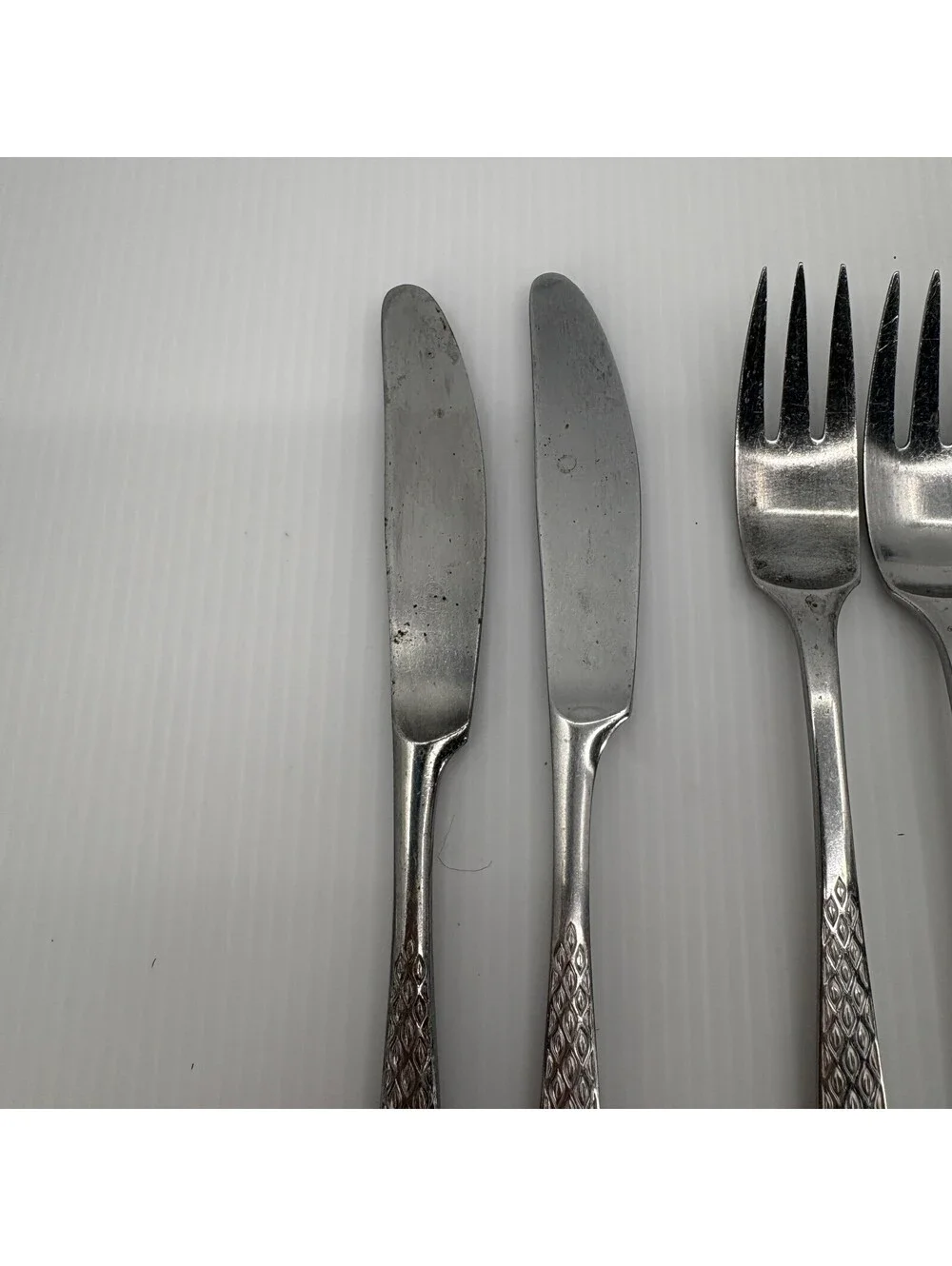 Dansk Designs Denmark IHQ 14 Pc Stainless Flatware Diamond Pattern Forks Knives